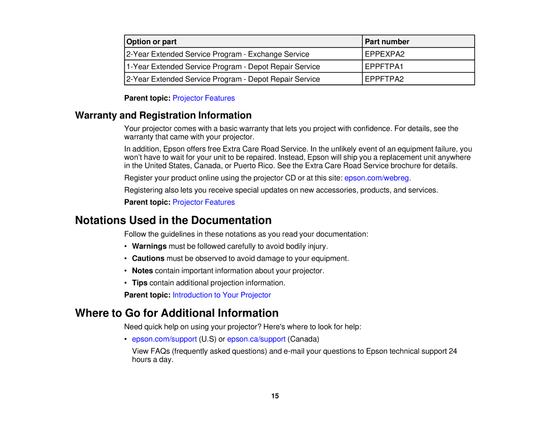 Epson 965, 955W, 98, 99W, 97 manual Notations Used in the Documentation, Where to Go for Additional Information 