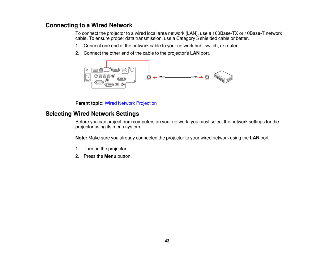 Epson 99W, 965, 955W, 98, 97 manual Connecting to a Wired Network, Selecting Wired Network Settings 