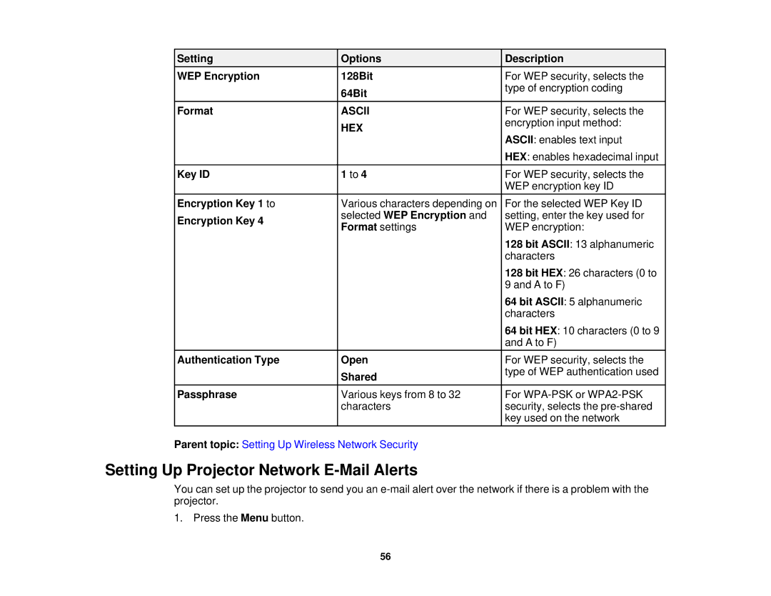 Epson 955W, 965, 98, 99W, 97 manual Setting Up Projector Network E-Mail Alerts 