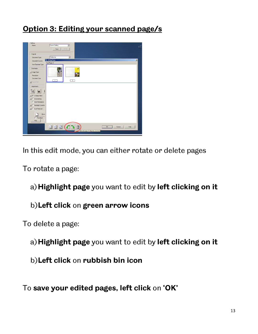 Epson A3 manual Option 3 Editing your scanned page/s 