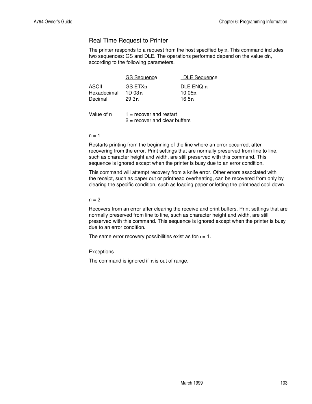 Epson A794-D100 manual Real Time Request to Printer, Hexadecimal 