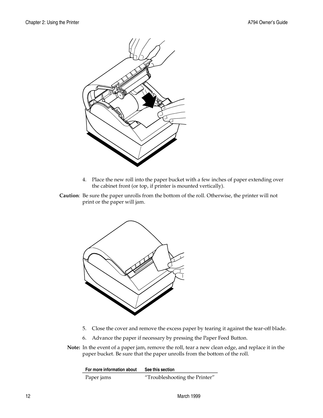 Epson A794-D100 manual Paper jams Troubleshooting the Printer 