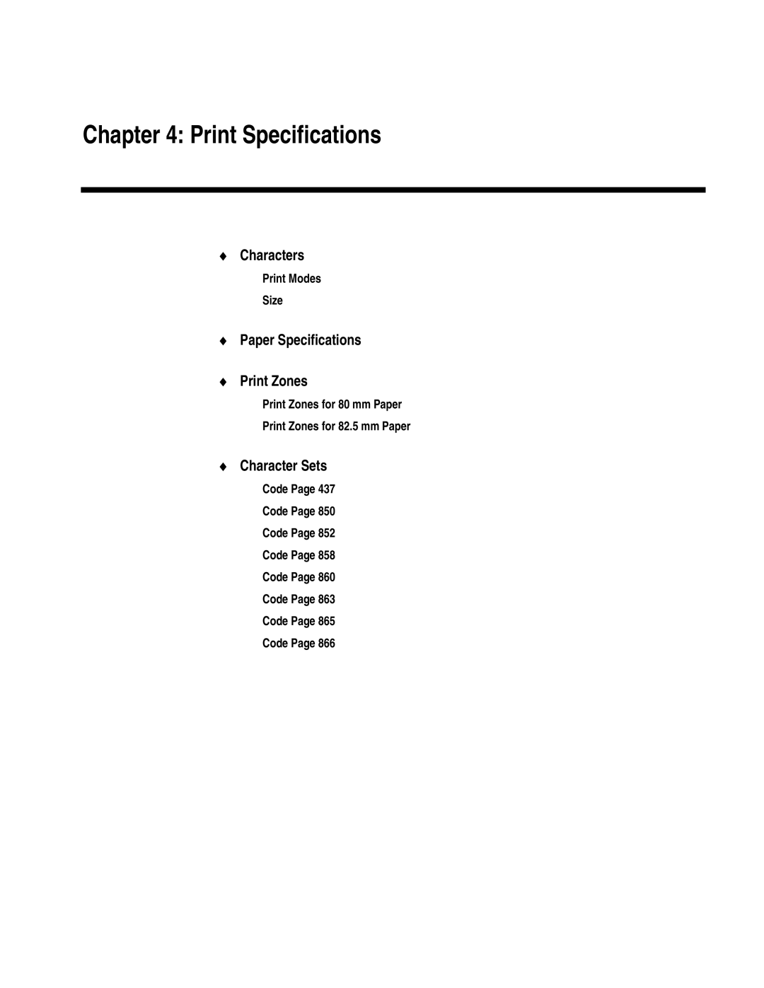 Epson A794-D100 manual Characters, Paper Specifications Print Zones, Character Sets 