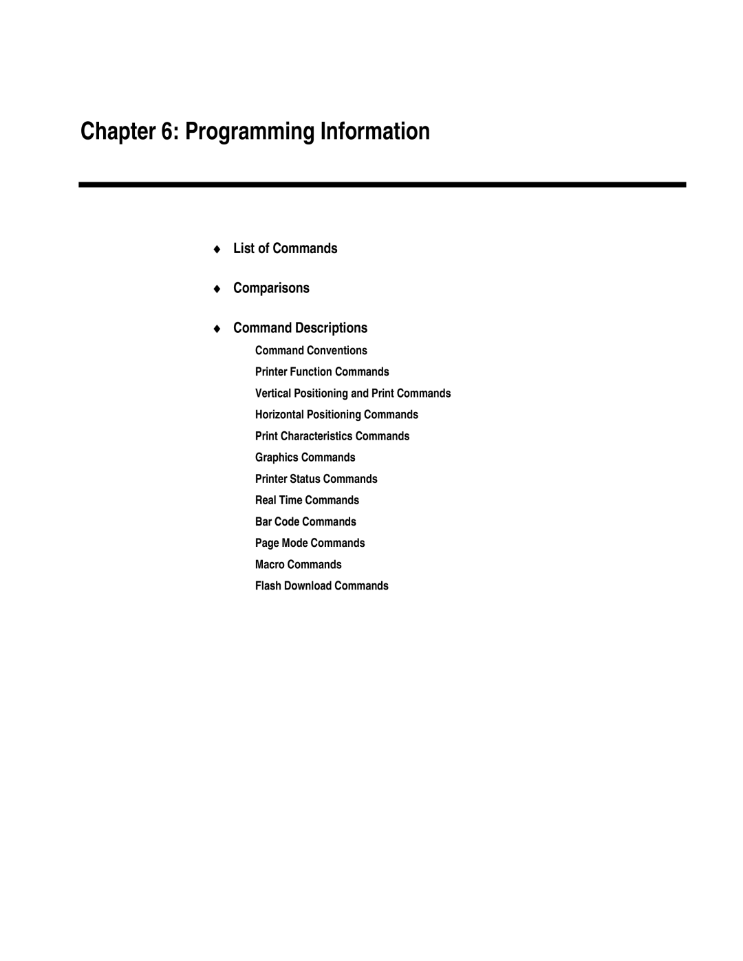 Epson A794-D100 manual Programming Information, List of Commands Comparisons Command Descriptions 