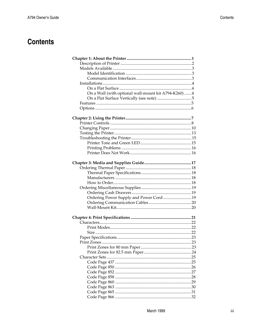 Epson A794-D100 manual Contents 