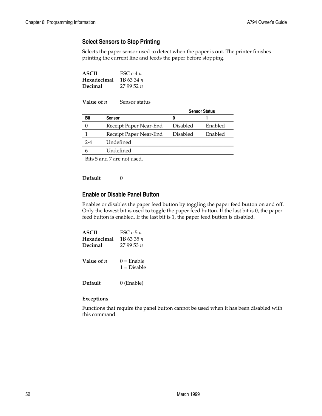 Epson A794-D100 manual Select Sensors to Stop Printing, Enable or Disable Panel Button 