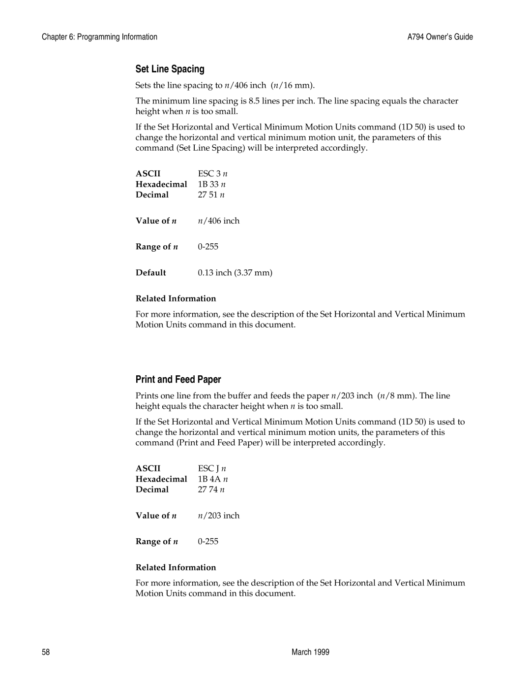 Epson A794-D100 manual Set Line Spacing, Print and Feed Paper 