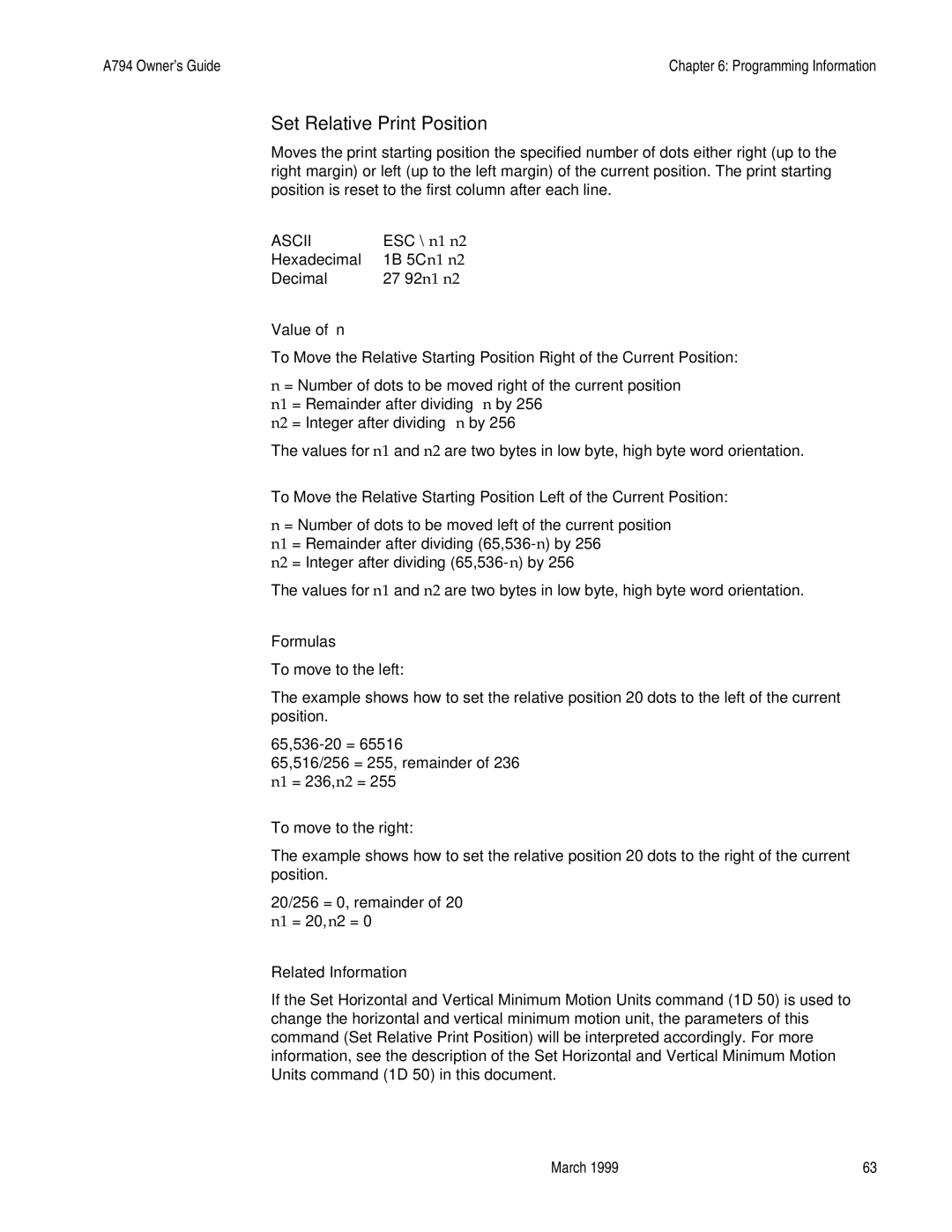 Epson A794-D100 manual Set Relative Print Position 