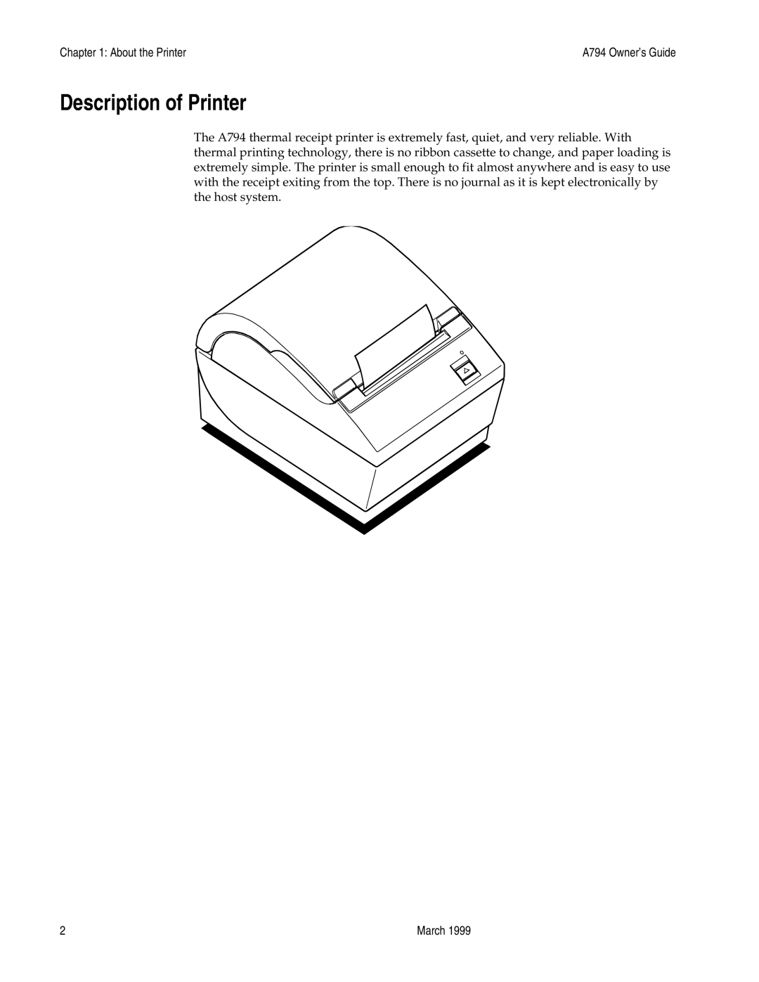 Epson A794-D100 manual Description of Printer 