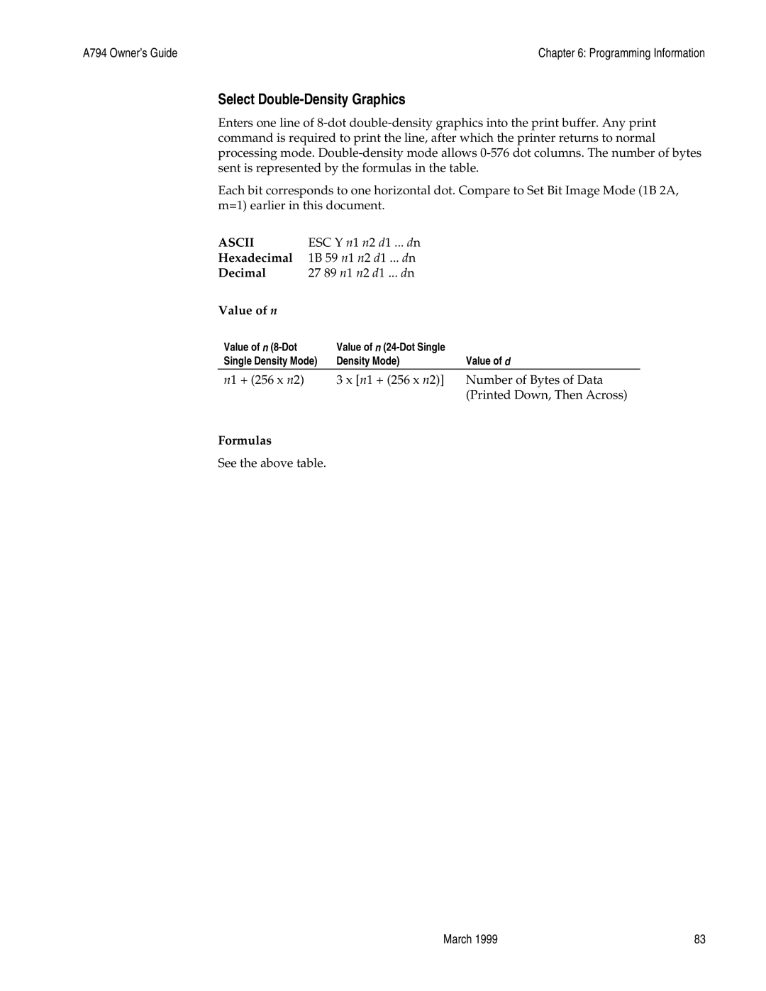 Epson A794-D100 manual Select Double-Density Graphics 