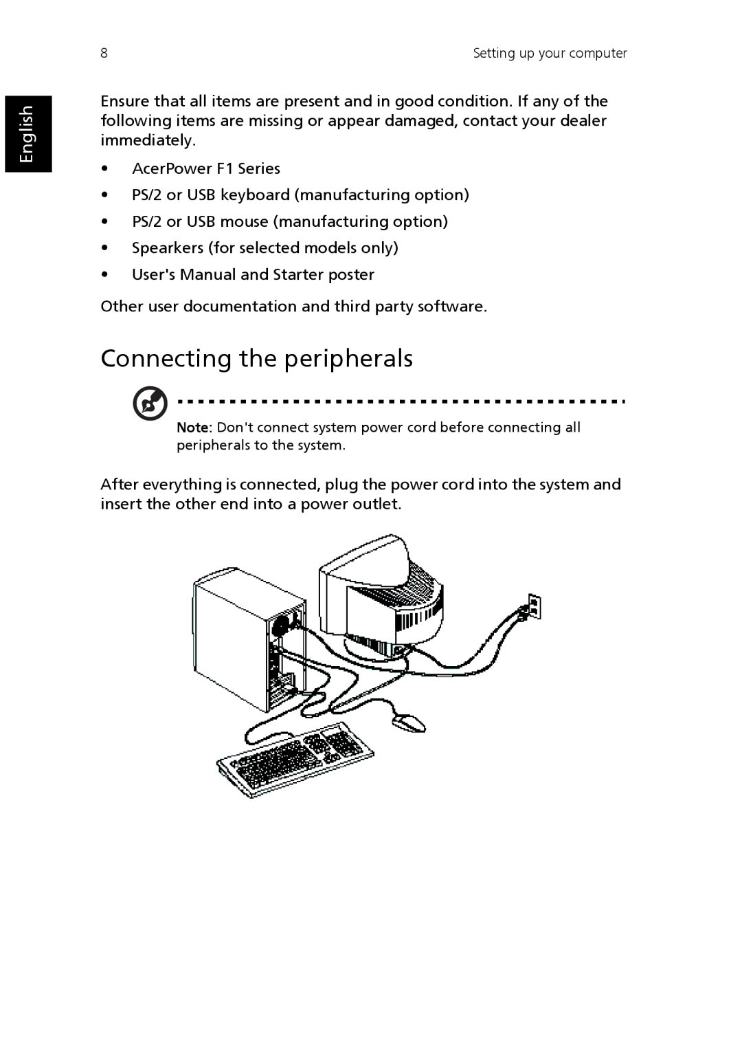 Epson AcerPower F1 user manual Connecting the peripherals 