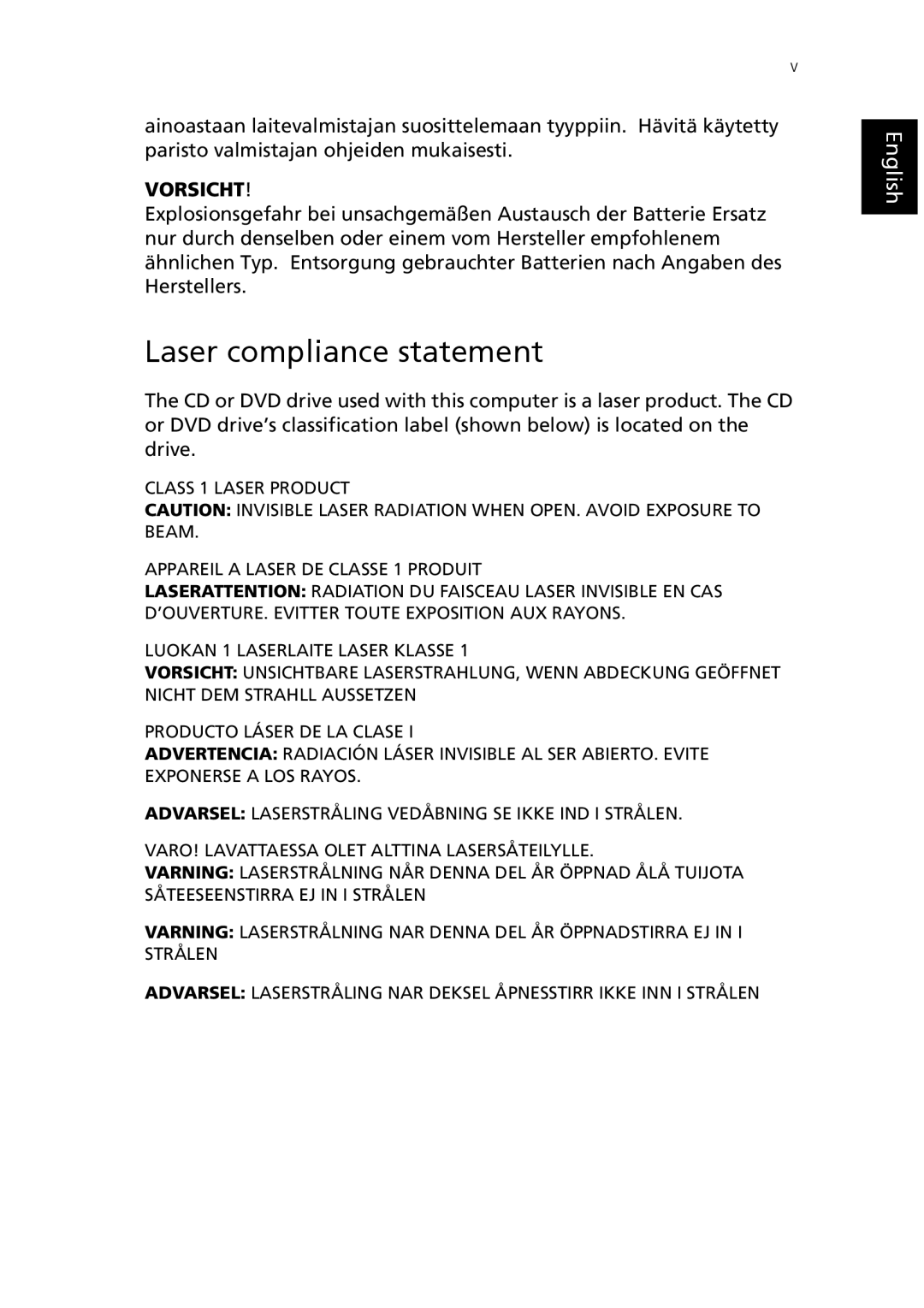 Epson AcerPower F1 user manual Laser compliance statement, Vorsicht 