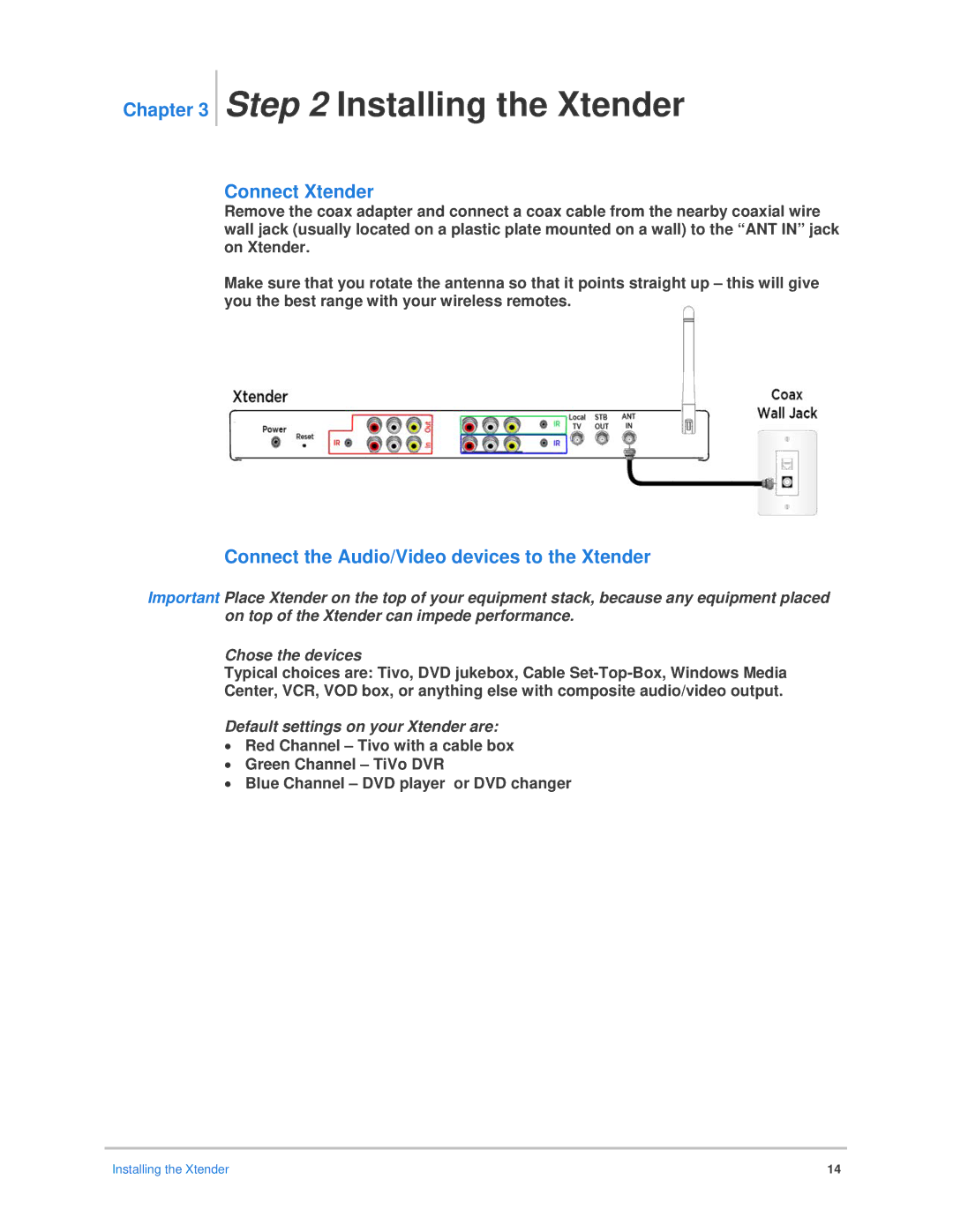 Epson Bocs installation manual Installing the Xtender, Connect Xtender, Connect the Audio/Video devices to the Xtender 