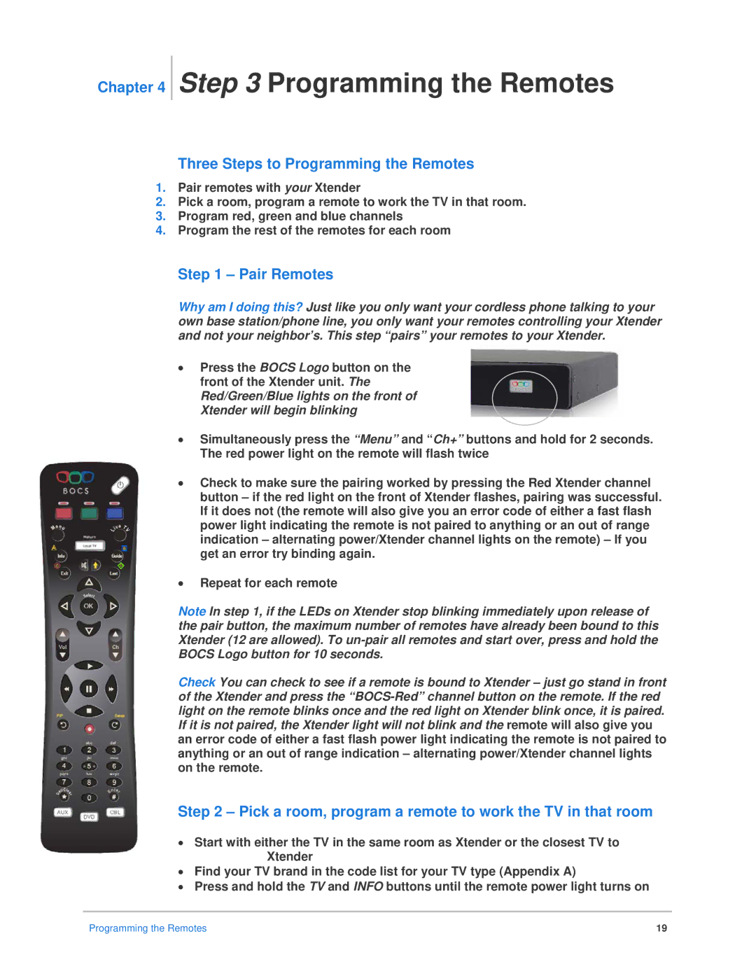 Epson Bocs installation manual Three Steps to Programming the Remotes, Pair Remotes 