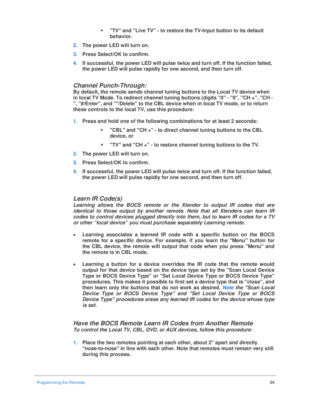 Epson installation manual Channel Punch-Through, Have the Bocs Remote Learn IR Codes from Another Remote 