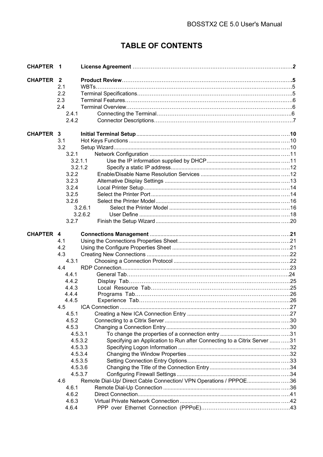 Epson BOSSTX2 CE 5.0 manual Table of Contents 