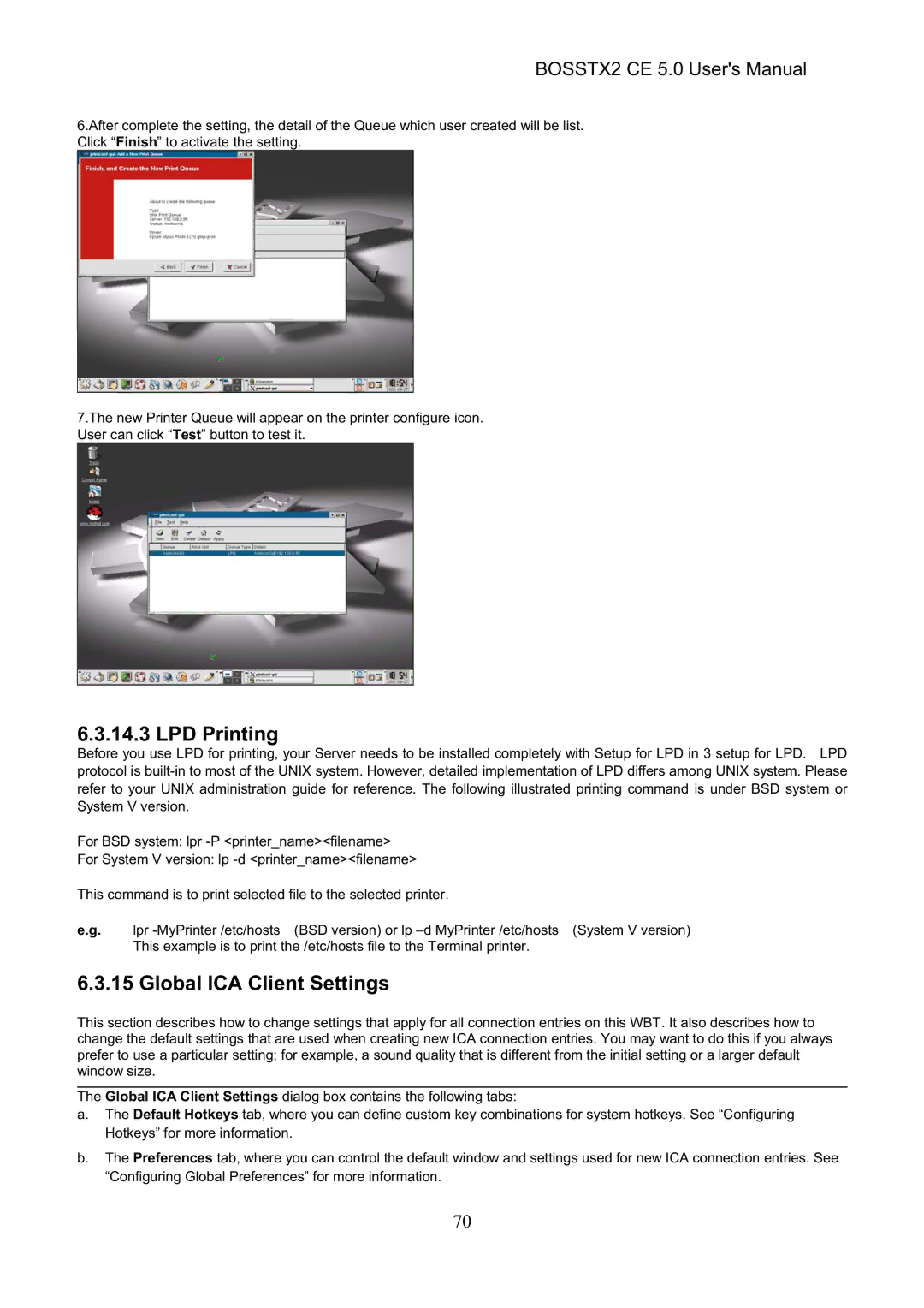Epson BOSSTX2 CE 5.0 manual LPD Printing, Global ICA Client Settings 