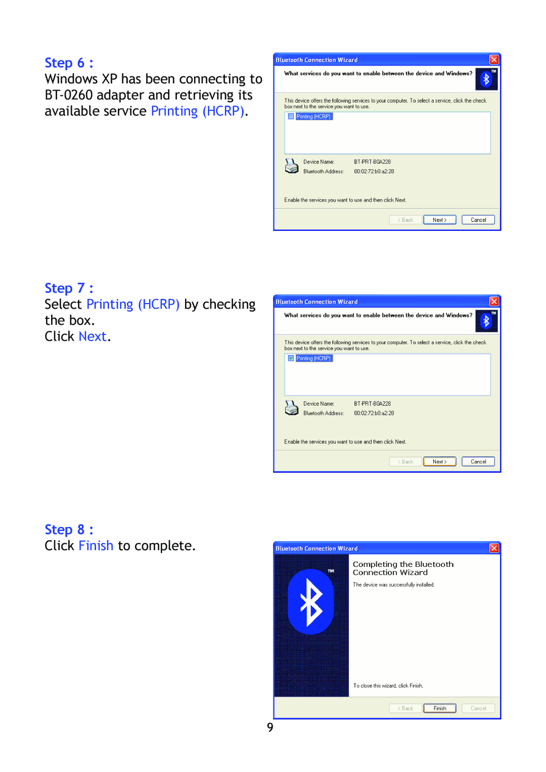 Epson BT-0260 manual Select Printing Hcrp by checking the box 