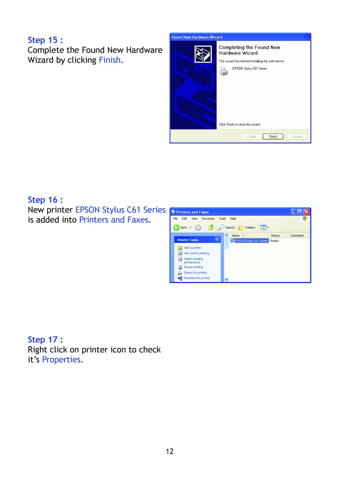 Epson BT-0260 manual Right click on printer icon to check it’s Properties 