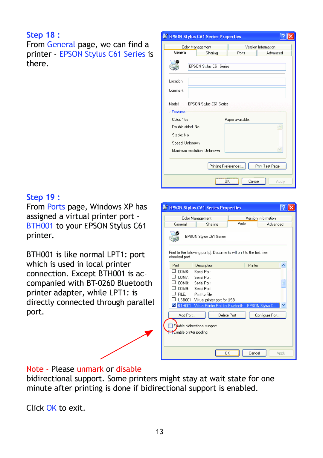 Epson BT-0260 manual Click OK to exit 