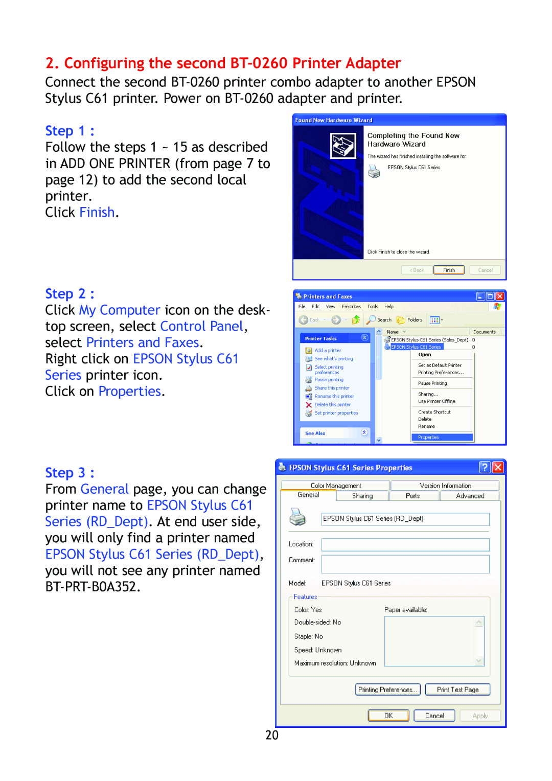 Epson manual Configuring the second BT-0260 Printer Adapter 