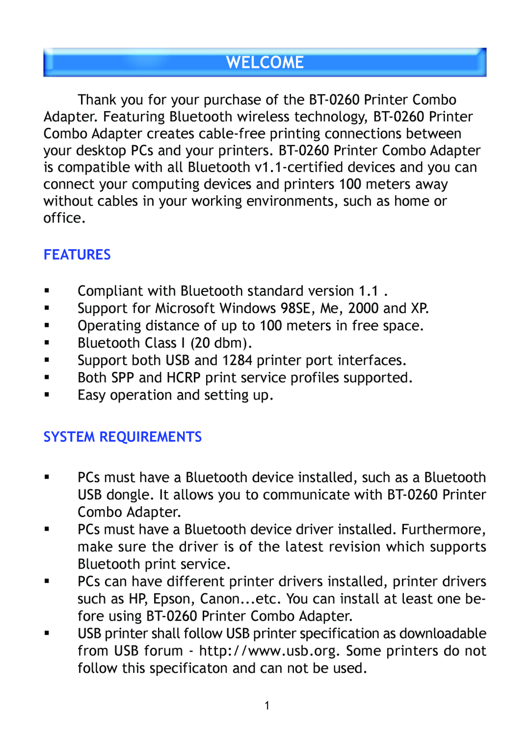 Epson BT-0260 manual Welcome 