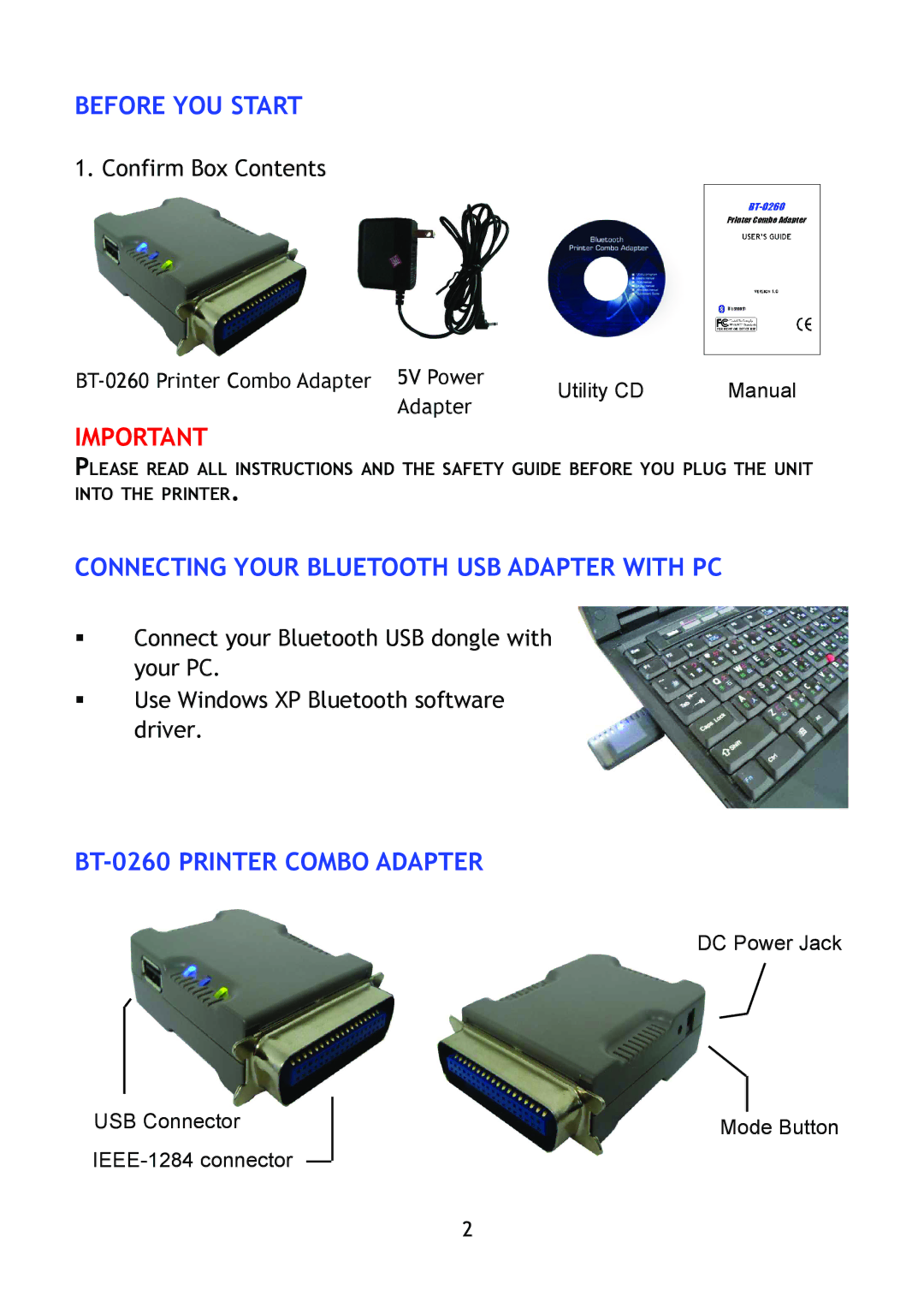 Epson manual BT-0260 Printer Combo Adapter 