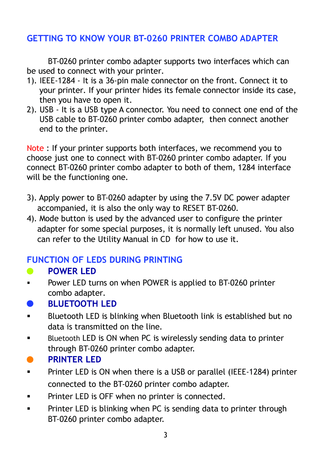 Epson manual Getting to Know Your BT-0260 Printer Combo Adapter 