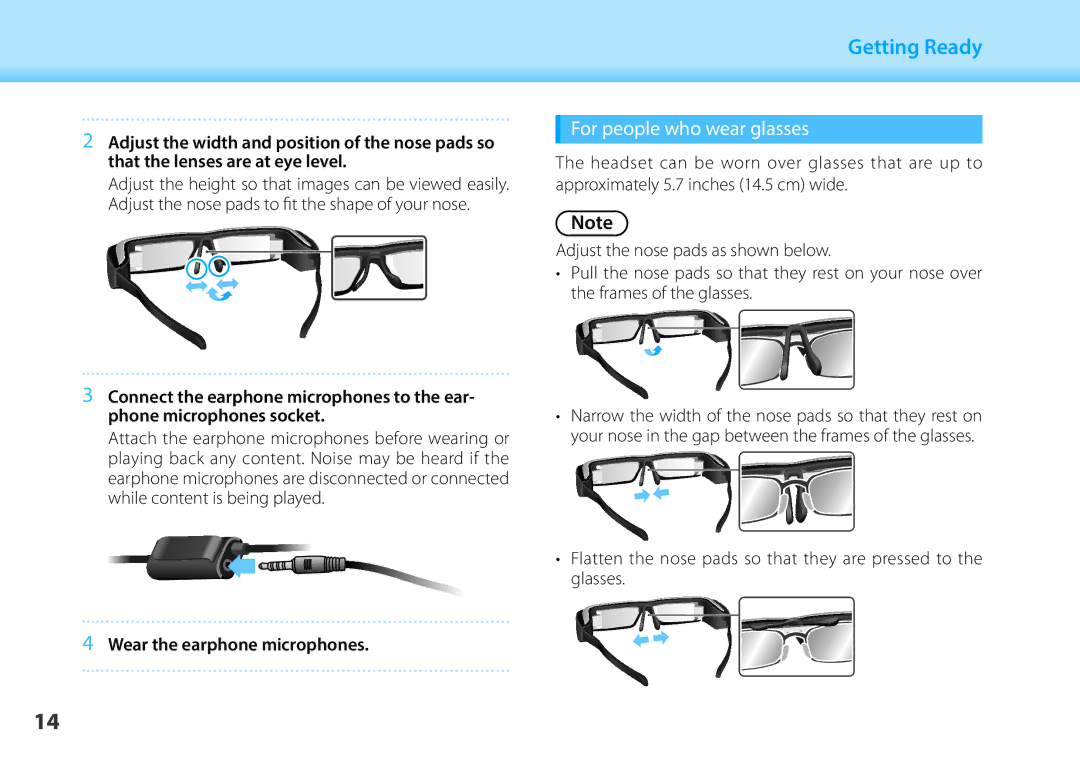 Epson BT-200 manual For people who wear glasses, Wear the earphone microphones 