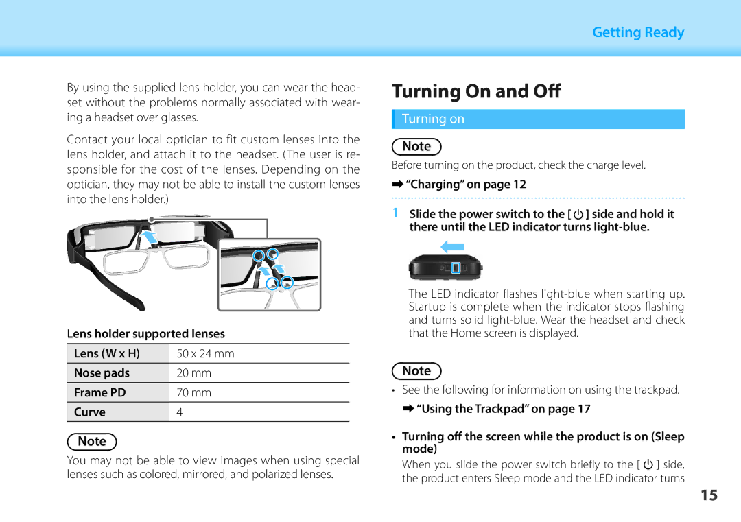 Epson BT-200 manual Turning On and Off, Turning on, Charging on 