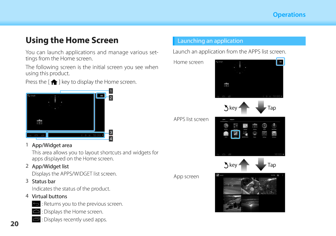 Epson BT-200 manual Using01 HeadtheAHome Screen, Launching an application 