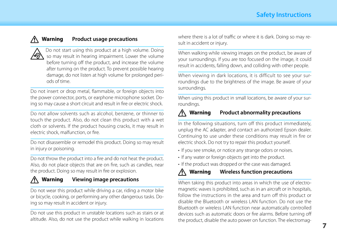 Epson BT-200 manual 01Chapter title, 01WarningHead AProduct usage precautions 