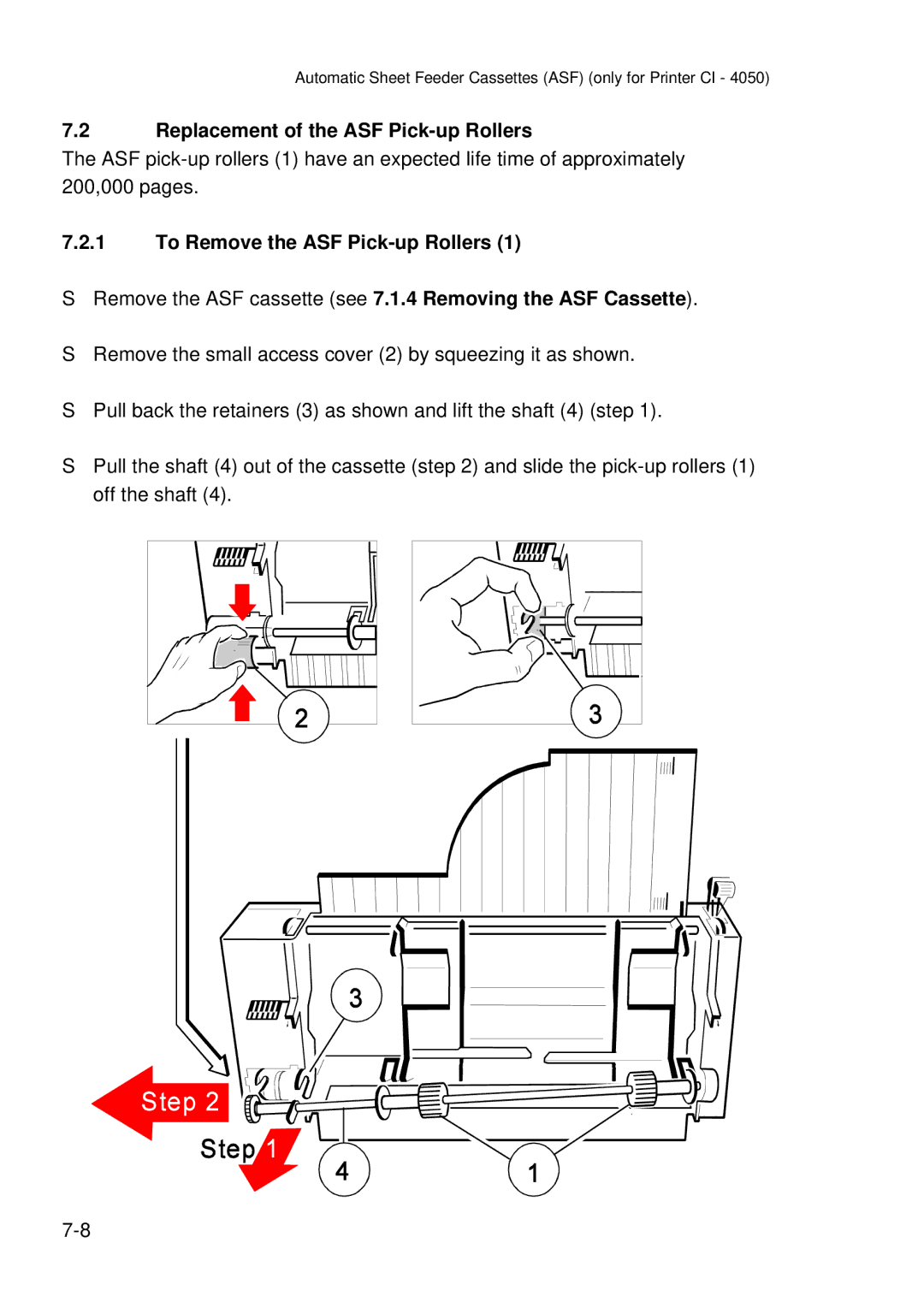 Epson C I - 4 0 4 0, C I - 4 0 5 0 user manual Replacement of the ASF Pick-up Rollers, To Remove the ASF Pick-up Rollers 