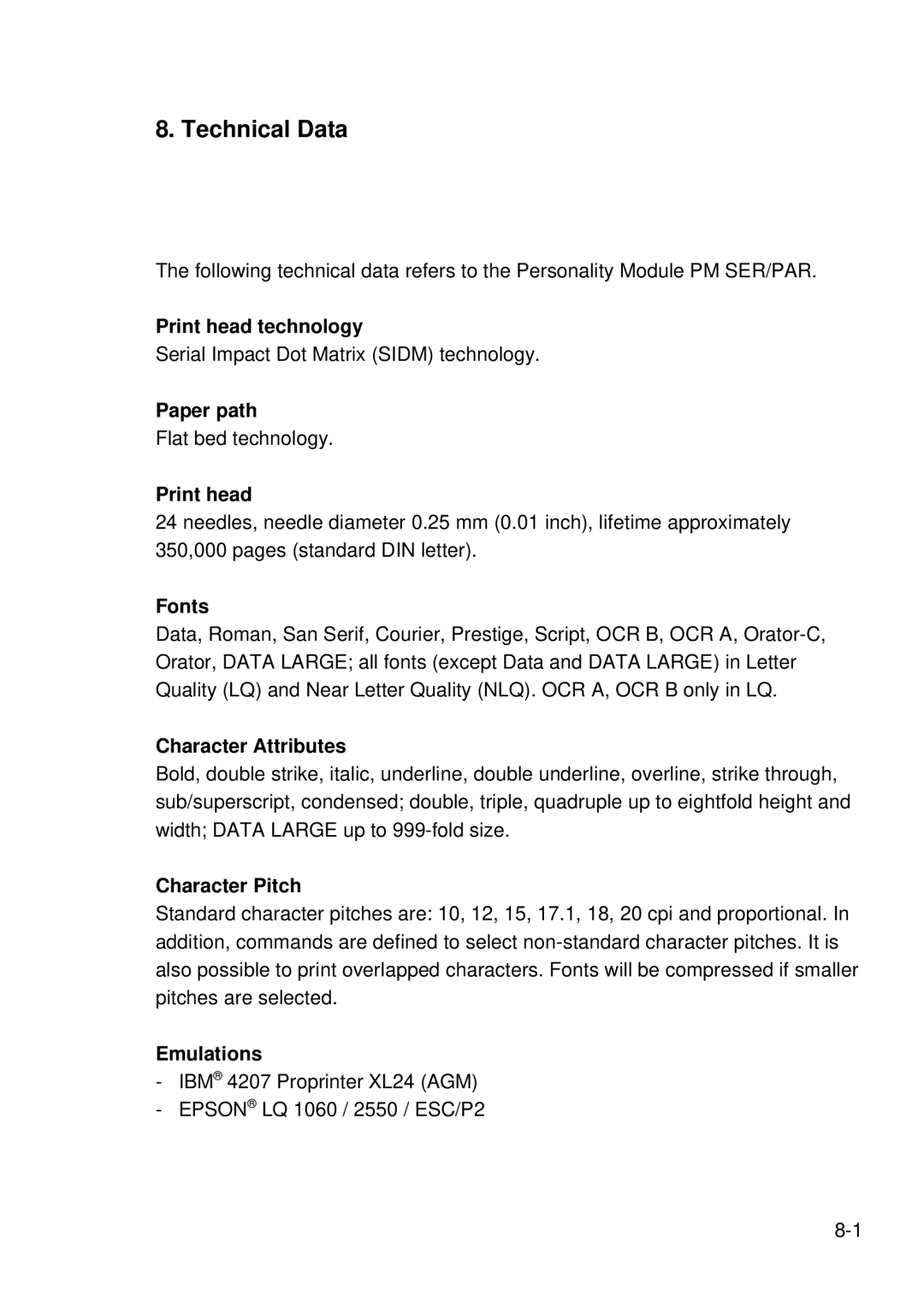 Epson C I - 4 0 4 0, C I - 4 0 5 0 user manual Technical Data 