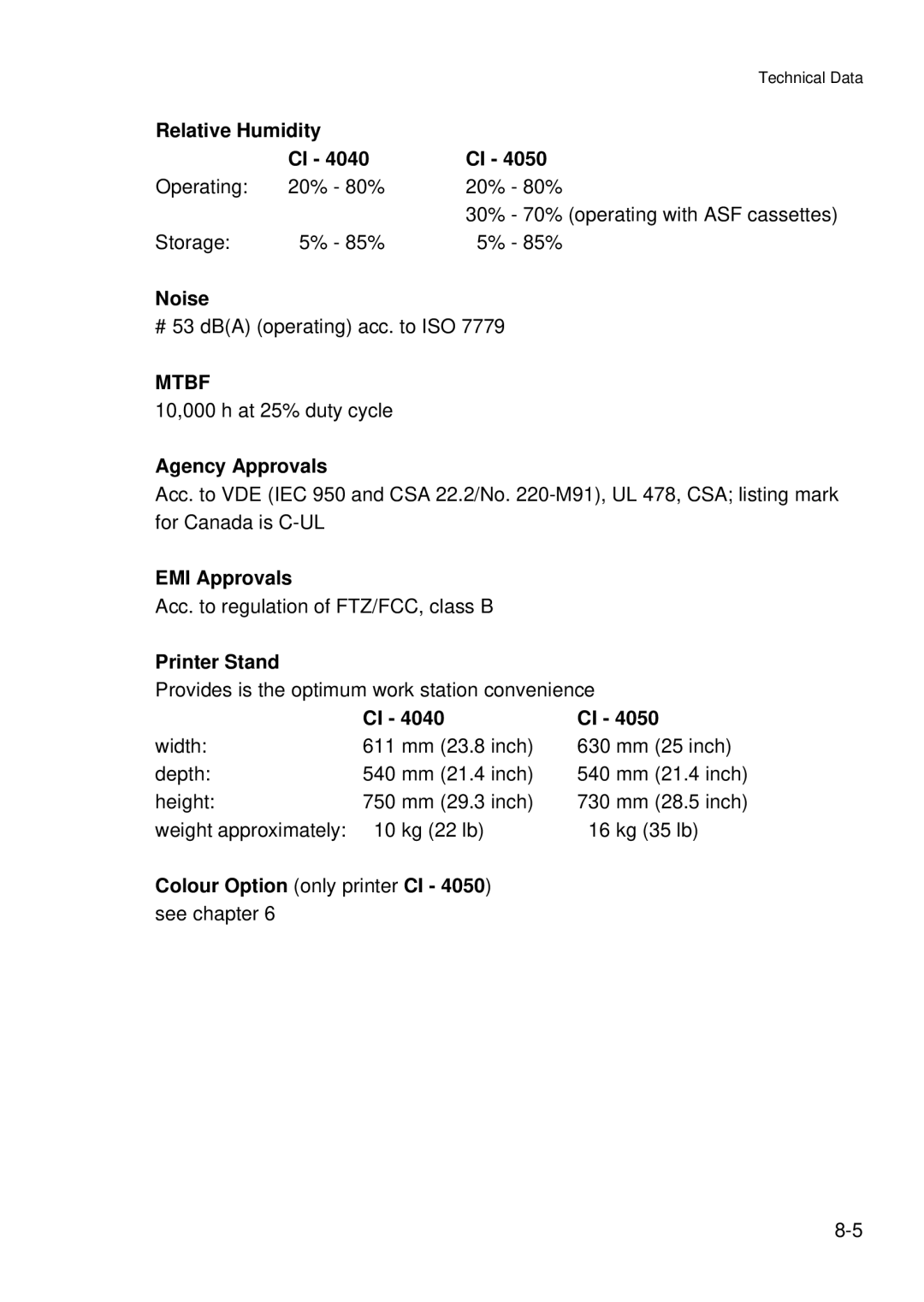 Epson C I - 4 0 4 0, C I - 4 0 5 0 user manual Mtbf 