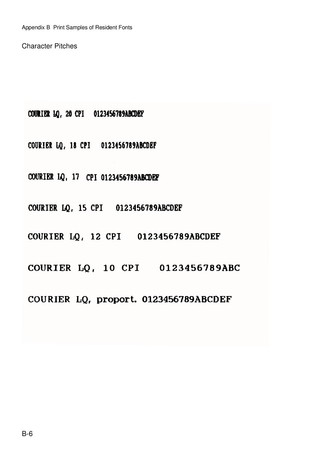 Epson C I - 4 0 4 0, C I - 4 0 5 0 user manual Character Pitches 