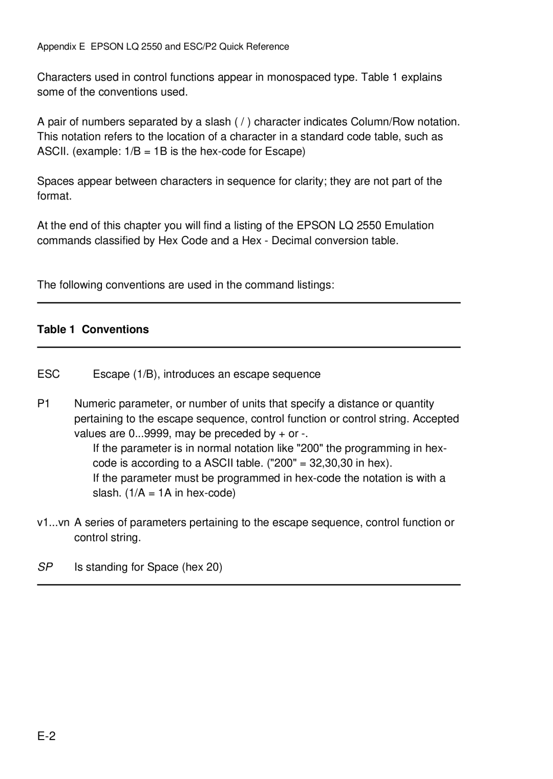 Epson C I - 4 0 5 0, C I - 4 0 4 0 user manual Appendix E Epson LQ 2550 and ESC/P2 Quick Reference 