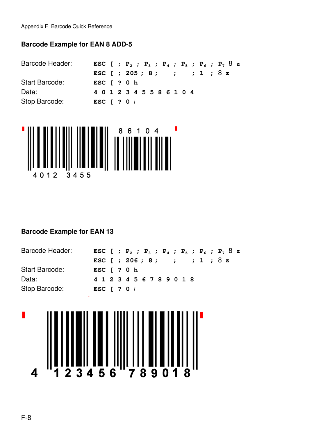 Epson C I - 4 0 5 0, C I - 4 0 4 0 user manual Barcode Example for EAN 8 ADD-5 