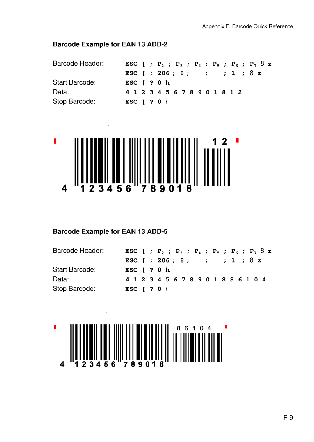 Epson C I - 4 0 4 0 Barcode Example for EAN 13 ADD-2 Barcode Header, Barcode Example for EAN 13 ADD-5 Barcode Header 