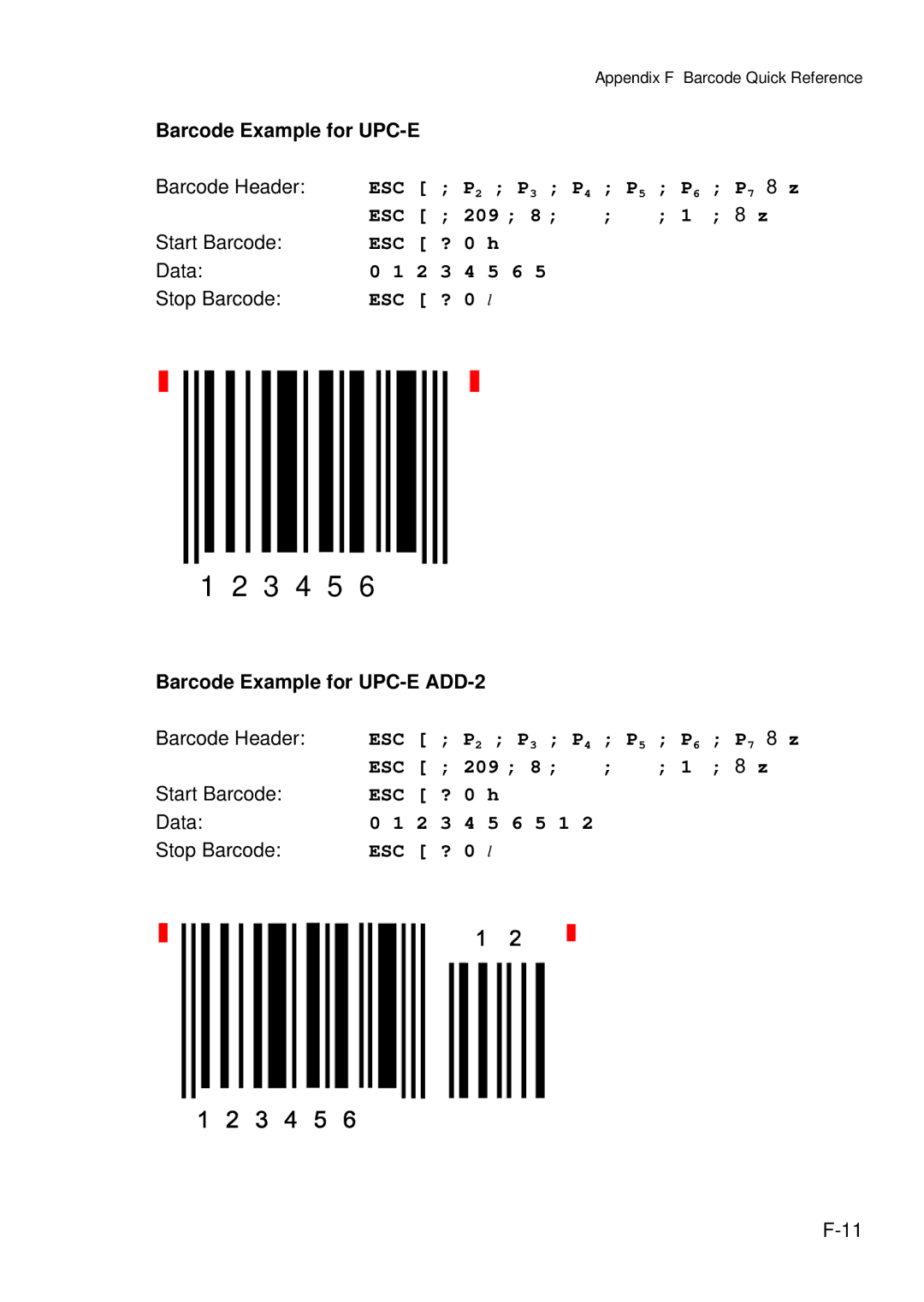 Epson C I - 4 0 4 0, C I - 4 0 5 0 user manual Barcode Example for UPC-E Barcode Header, Barcode Example for UPC-E ADD-2 