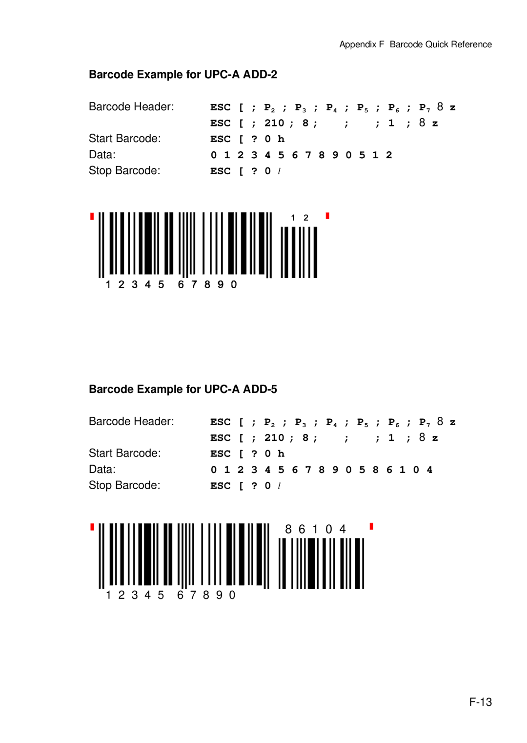 Epson C I - 4 0 4 0 Barcode Example for UPC-A ADD-2 Barcode Header, Barcode Example for UPC-A ADD-5 Barcode Header 