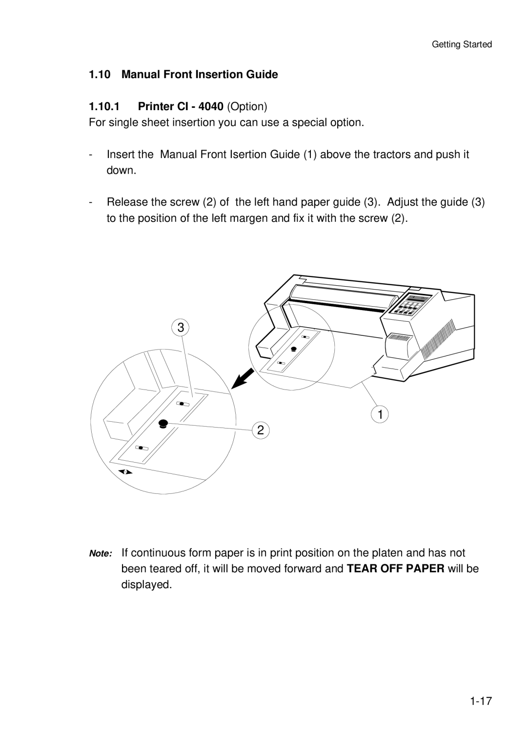 Epson C I - 4 0 5 0, C I - 4 0 4 0 user manual Manual Front Insertion Guide Printer CI 4040 Option 