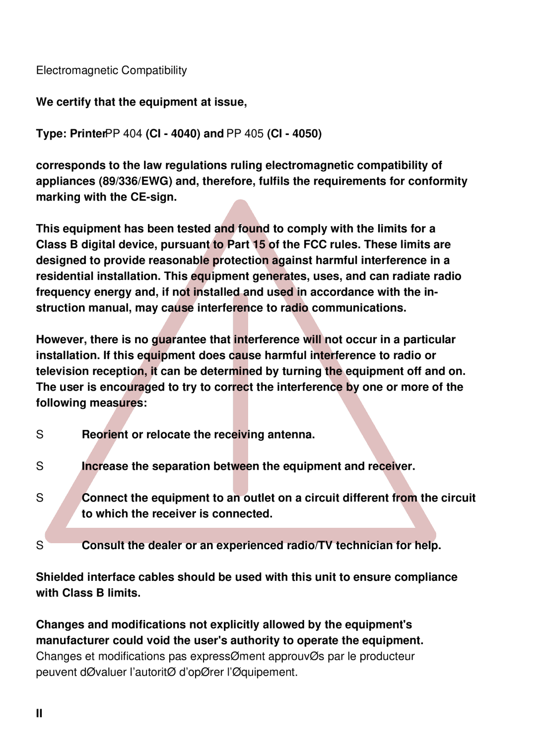 Epson C I - 4 0 4 0, C I - 4 0 5 0 user manual Electromagnetic Compatibility 