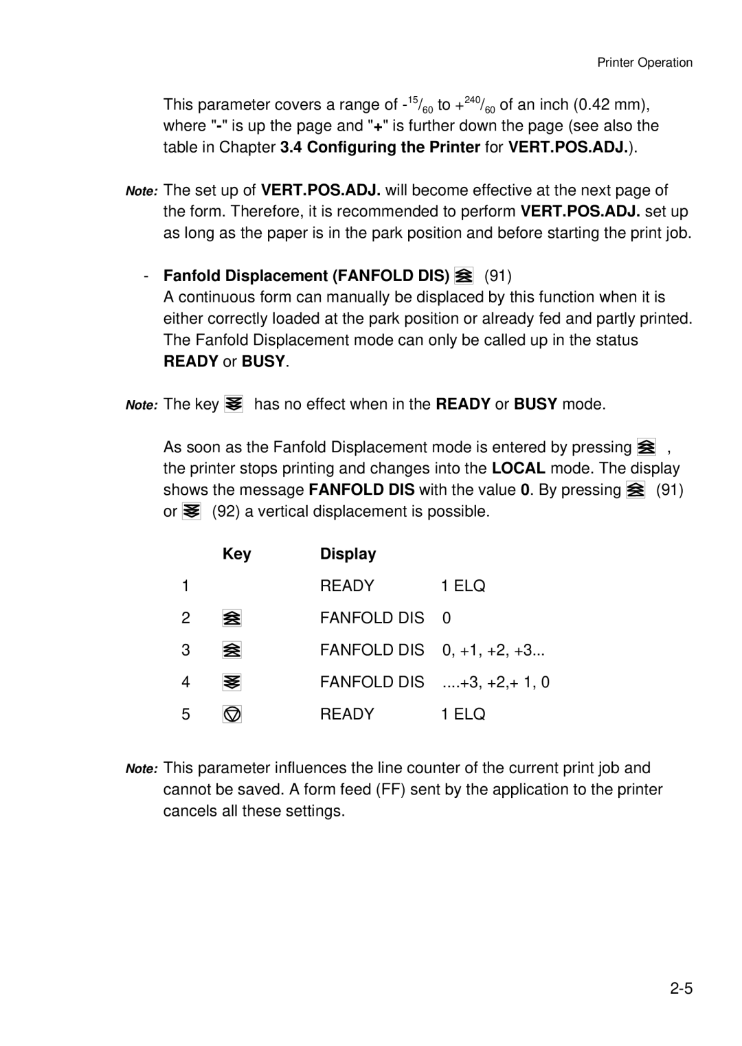 Epson C I - 4 0 5 0, C I - 4 0 4 0 user manual Fanfold Displacement Fanfold DIS, Key Display 