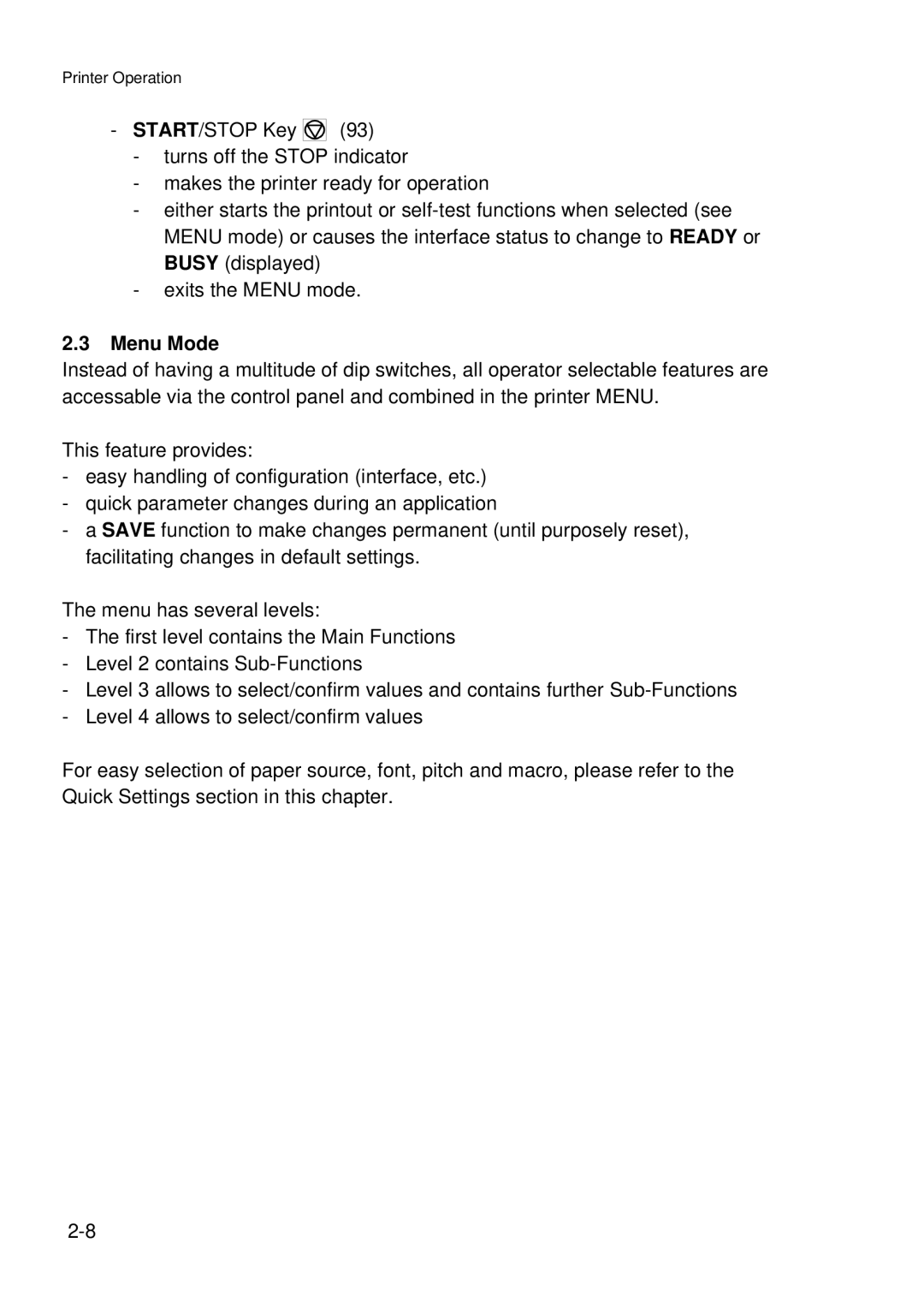 Epson C I - 4 0 4 0, C I - 4 0 5 0 user manual Menu Mode 