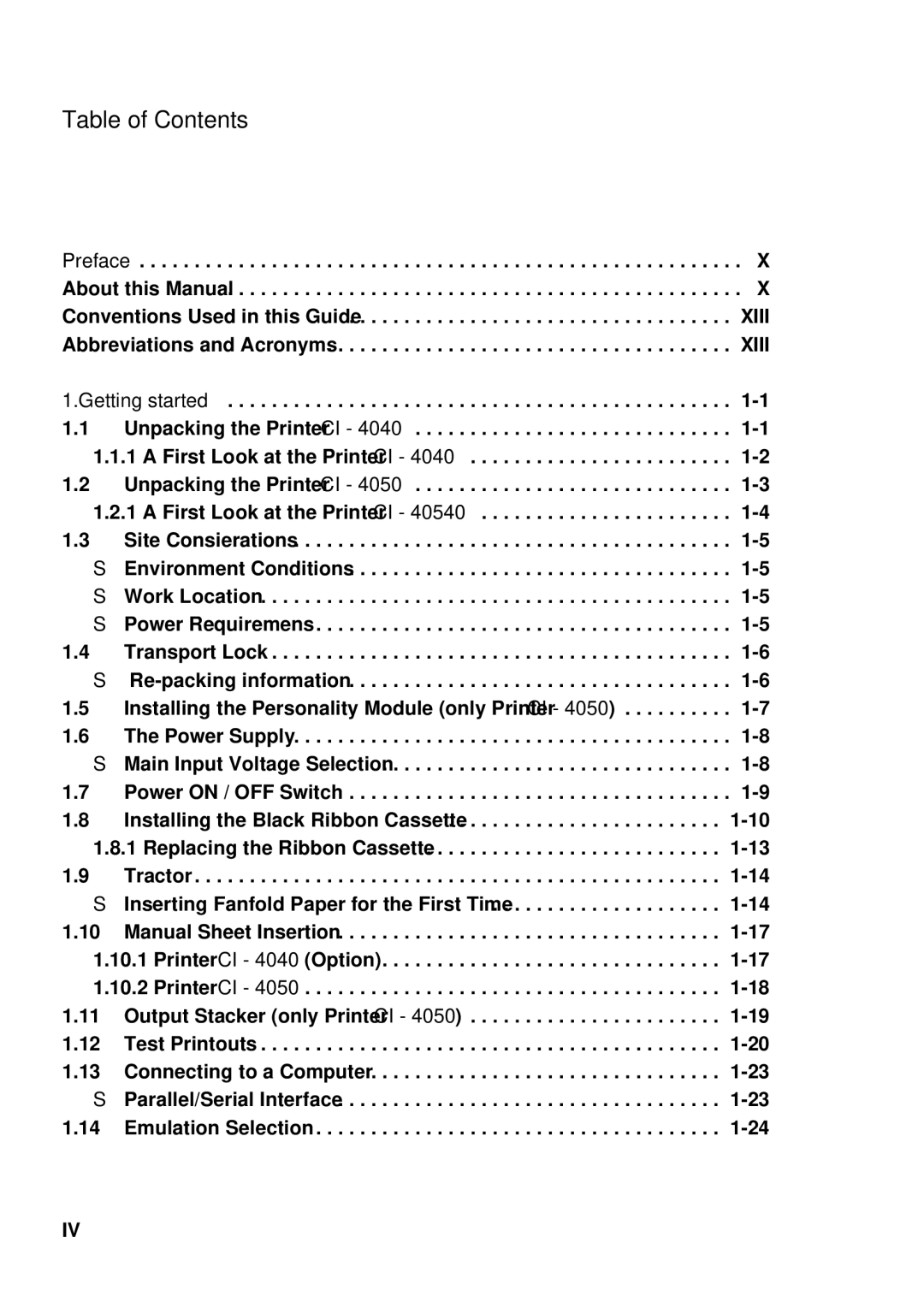 Epson C I - 4 0 4 0, C I - 4 0 5 0 user manual Table of Contents 