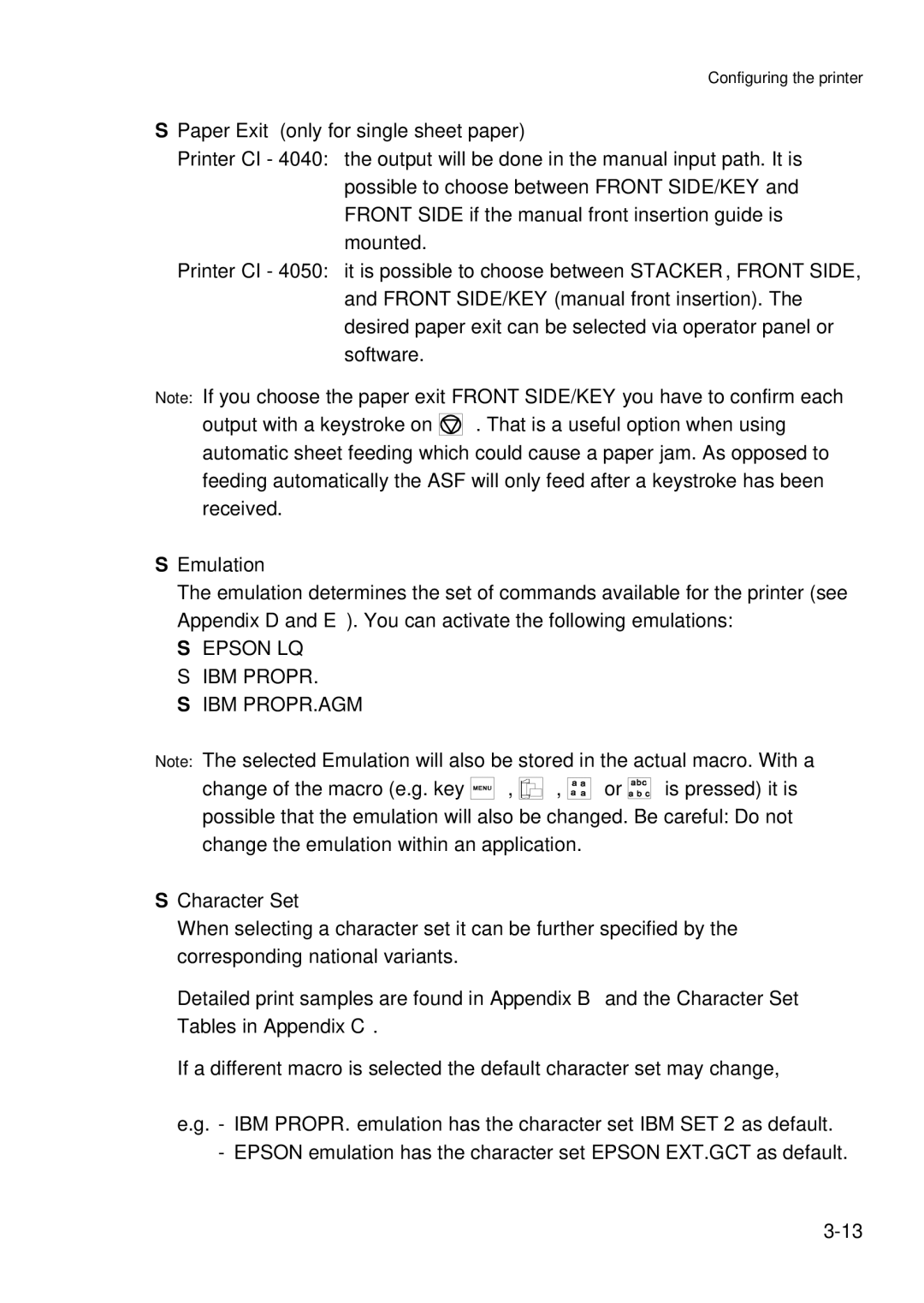 Epson C I - 4 0 5 0, C I - 4 0 4 0 user manual Emulation, Epson LQ IBM Propr IBM PROPR.AGM, Character Set 