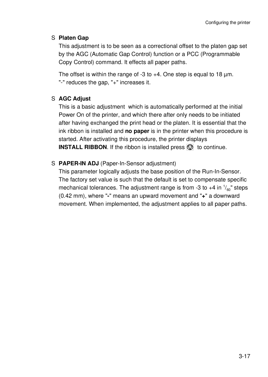 Epson C I - 4 0 5 0, C I - 4 0 4 0 user manual Platen Gap, AGC Adjust 