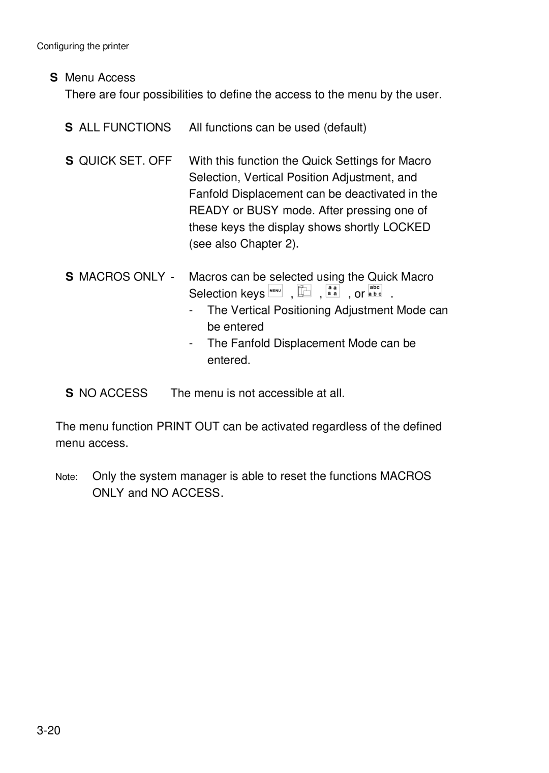 Epson C I - 4 0 4 0, C I - 4 0 5 0 user manual Menu Access 