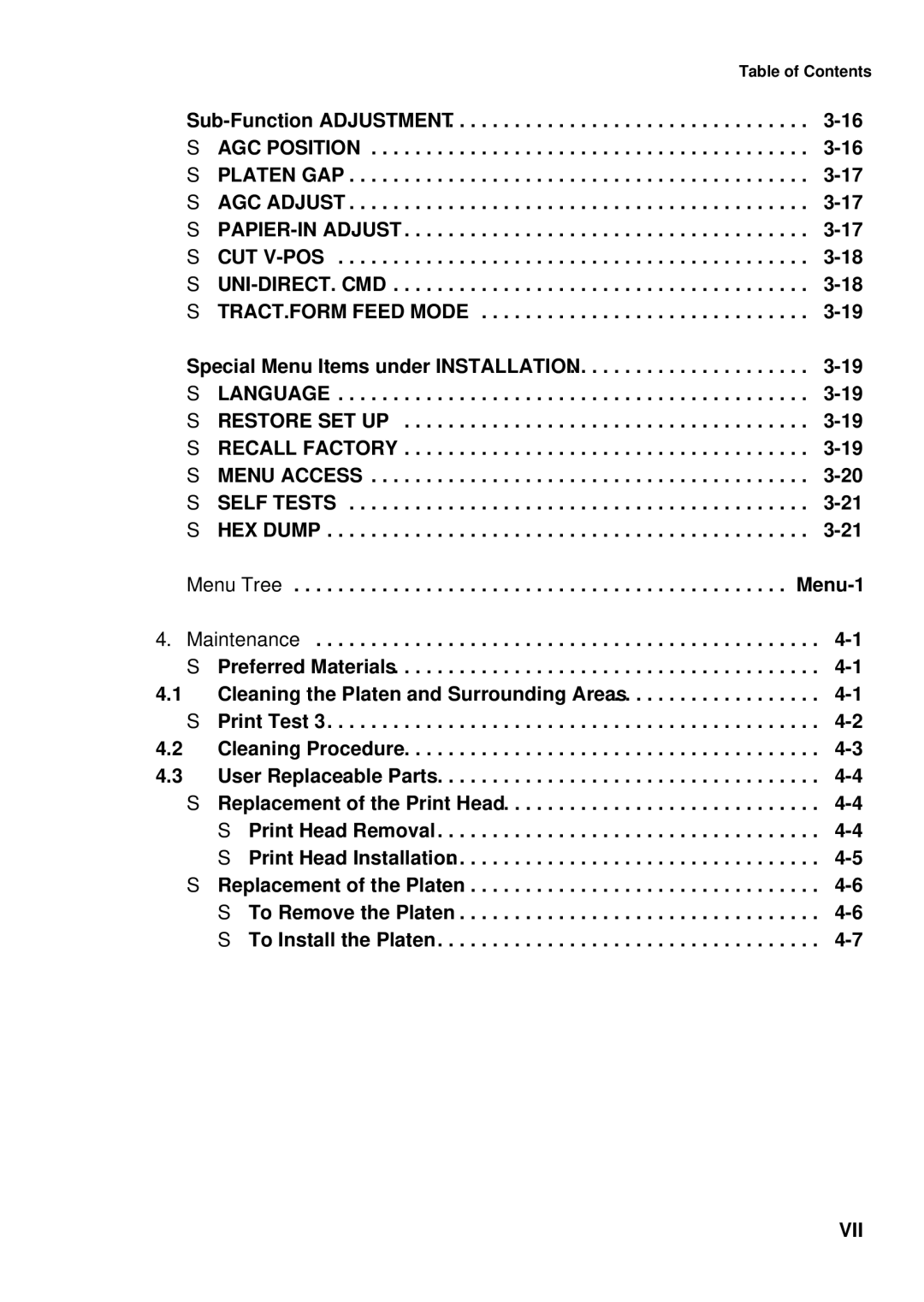 Epson C I - 4 0 5 0, C I - 4 0 4 0 user manual Vii 